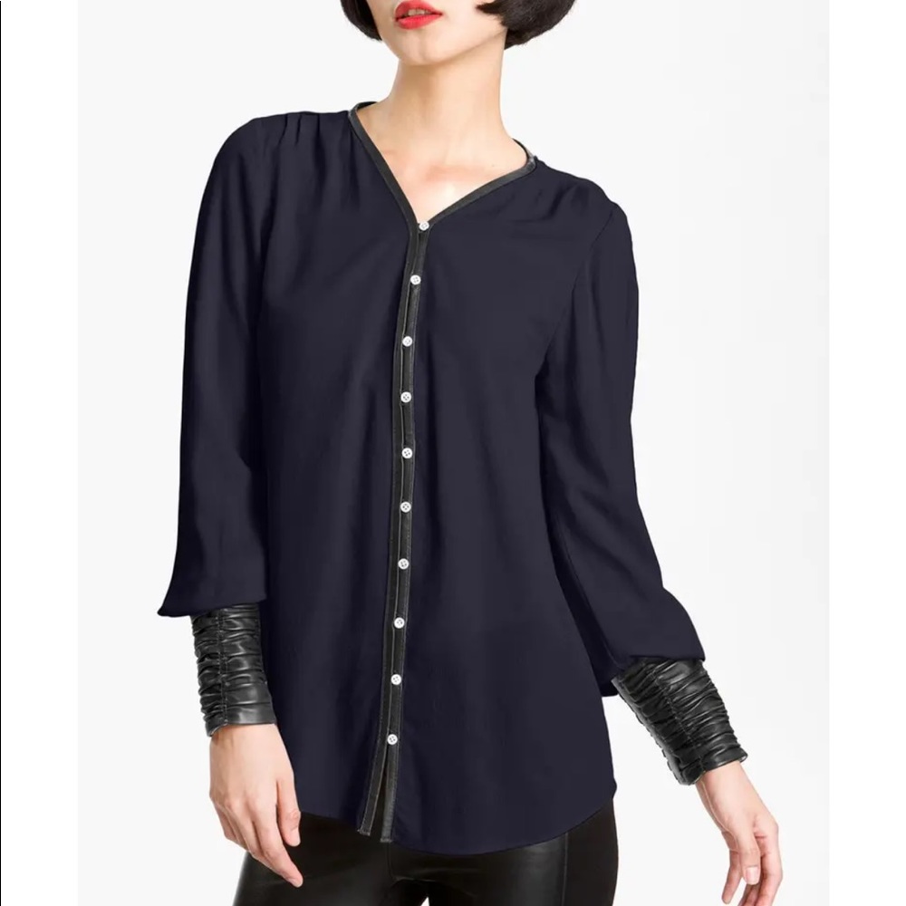 Elizabeth and James Chantal Leather trim blouse